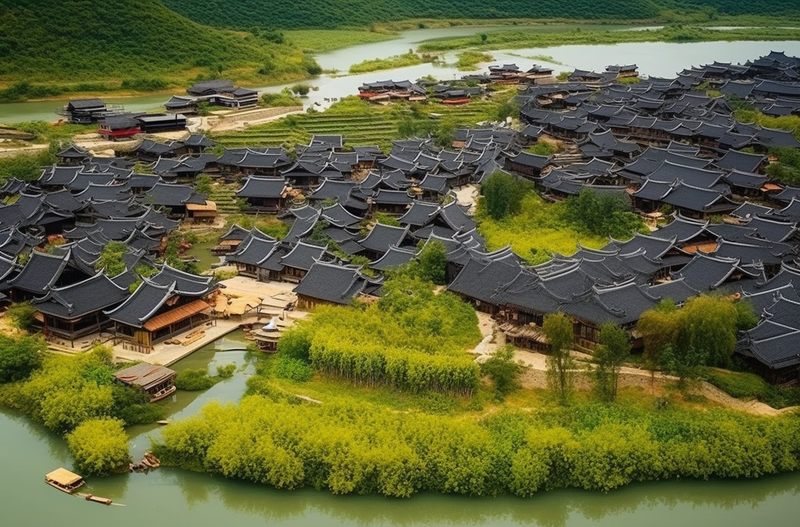 江南水乡古镇建筑绿水环绕美景风景实拍,高清,摄影图,摄影图片,图片大全,摄影图免费下载